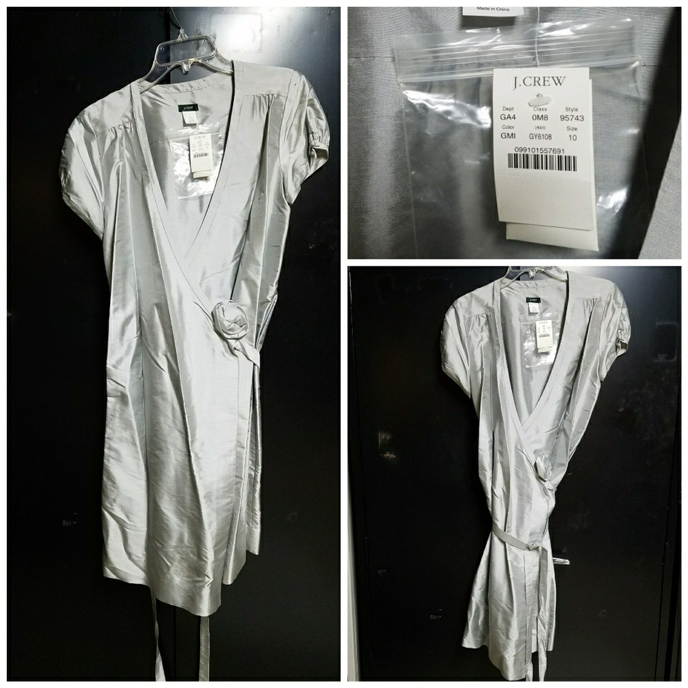 SIZE 10 JCrew Silk Silver Dress